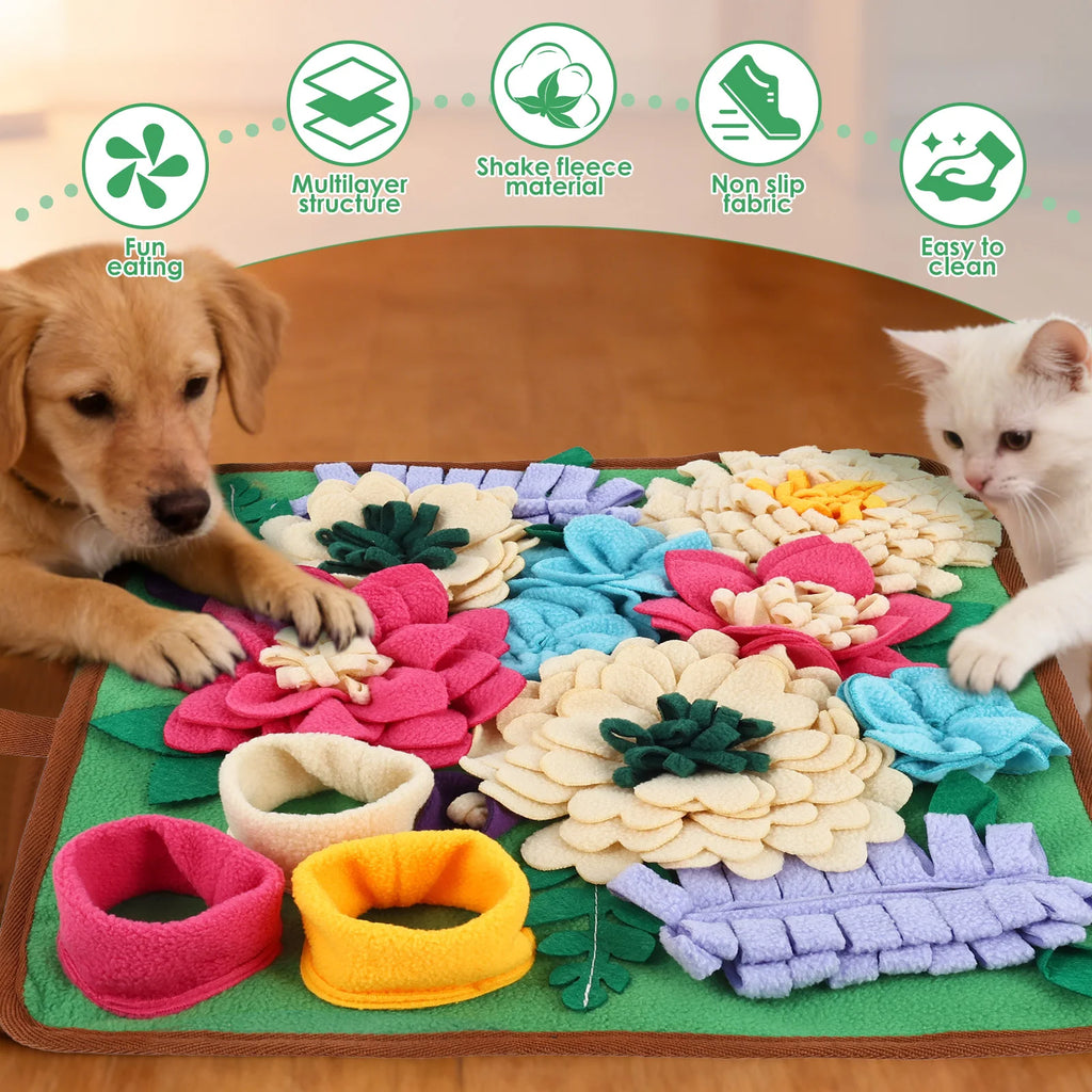 Pet Snuffle Mat Polyester Skin Friendly and Soft Dog Snuffle Toy with Handle Non Slip Pet Slow Feeding Mat Pet Supplies 39x34 CM