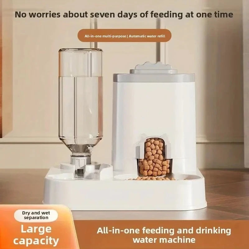Automatic Cat & Dog Water Dispenser with Integrated Food Basin No Batteries Needed,Automatic Pet Feeder One-Piece Design