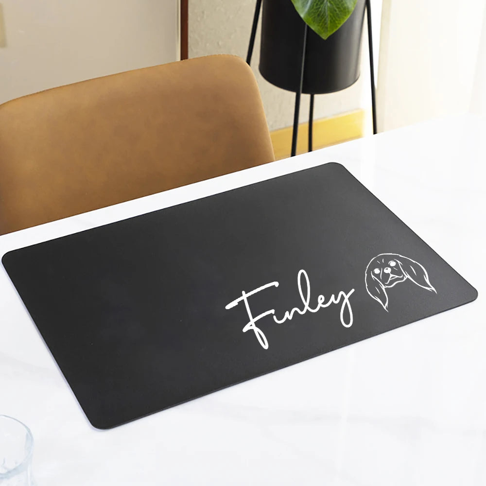 Non-Slip Pet Feeding Mat, Custom, Waterproof, Personalized, Dog, Cat Food Placemat with Name, Easy Washing, PU