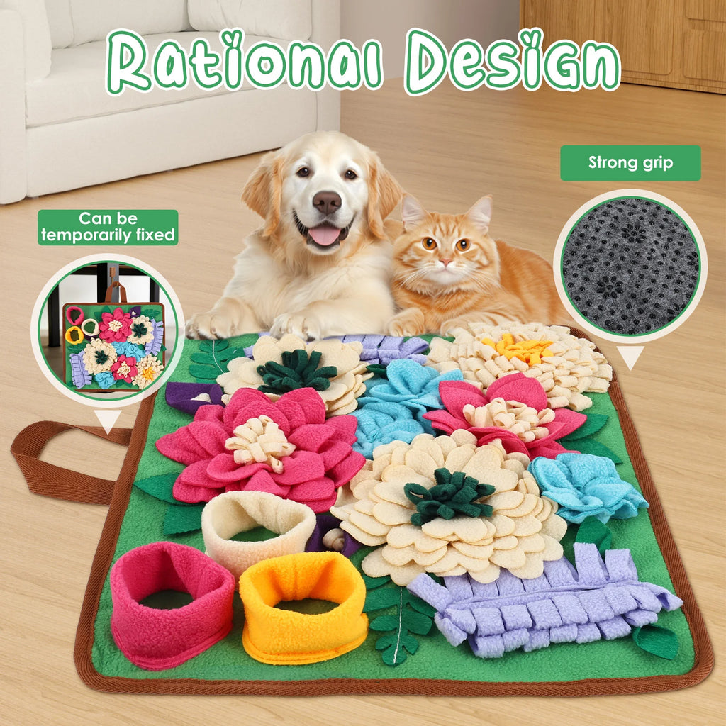 Pet Snuffle Mat Polyester Skin Friendly and Soft Dog Snuffle Toy with Handle Non Slip Pet Slow Feeding Mat Pet Supplies 39x34 CM
