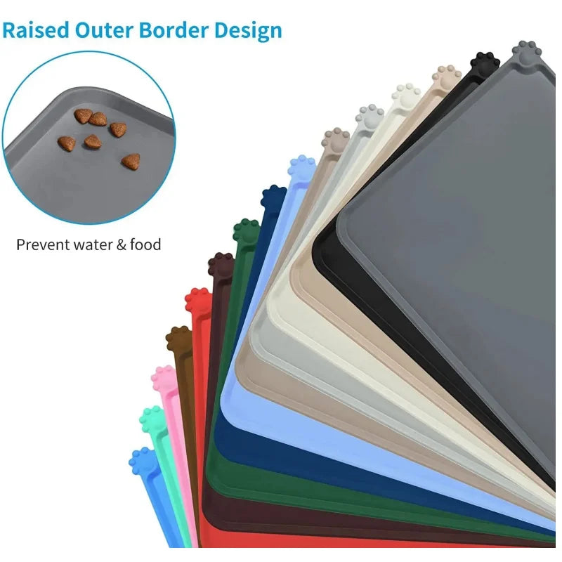 Cat Dog Food Mat For Pet Feeding Bowl Floors Waterproof Non Slip, Silicone Pet Bowl Mat - High-Lipped, Non-Stick, Waterproof Pad