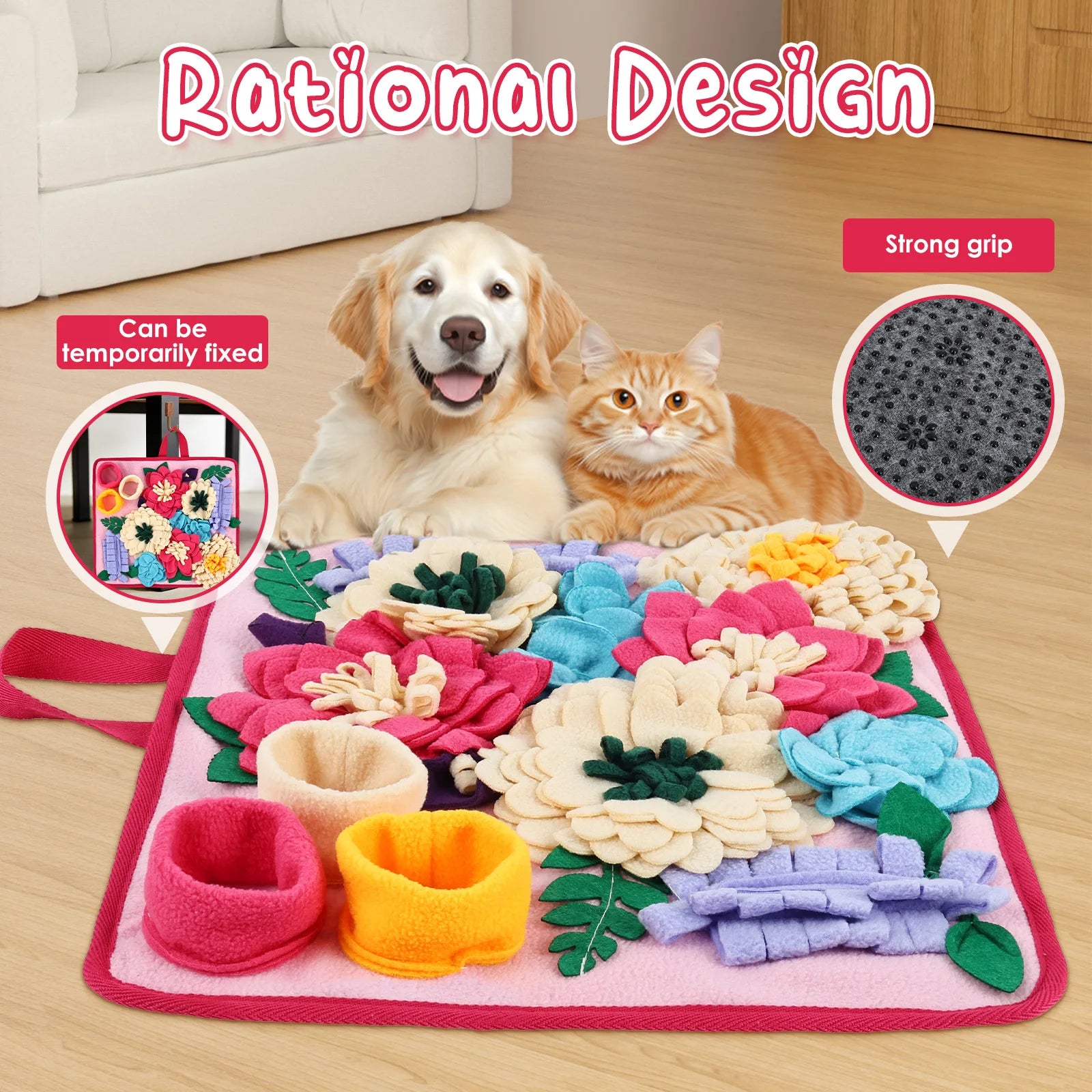 Pet Snuffle Mat Polyester Skin Friendly and Soft Dog Snuffle Toy with Handle Non Slip Pet Slow Feeding Mat Pet Supplies 39x34 CM