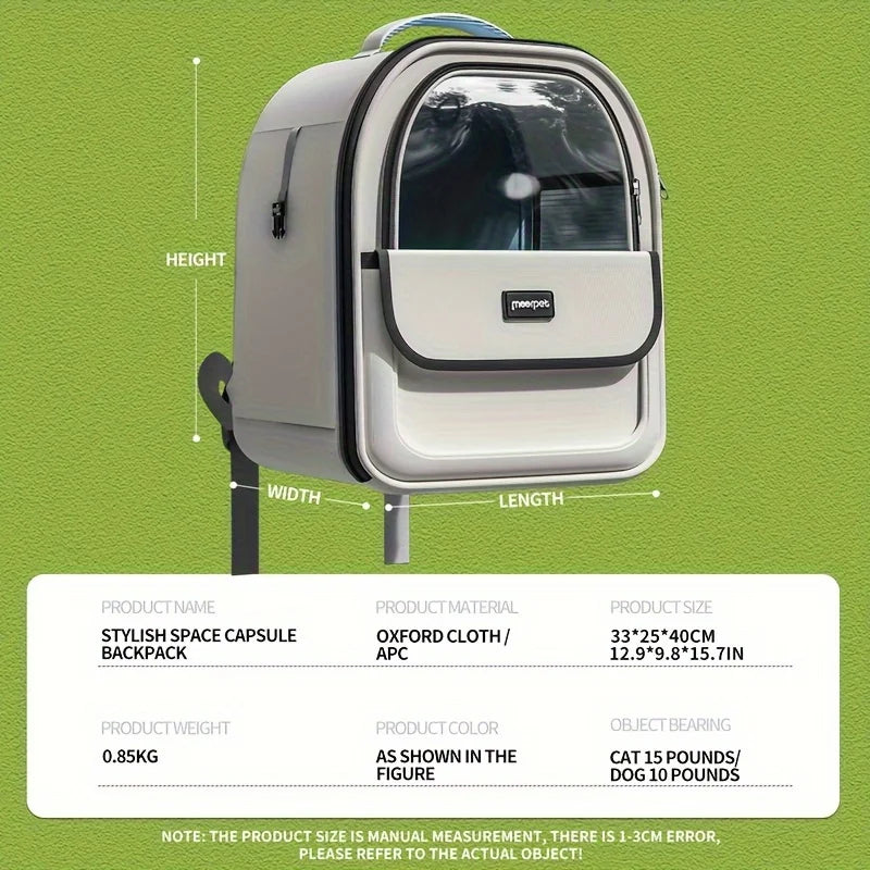 Pet Carrier Backpack, Going Out Large Cat Backpack Transparent Space Capsule Breathable Portable Bag Backpack Cat Dog Supplies