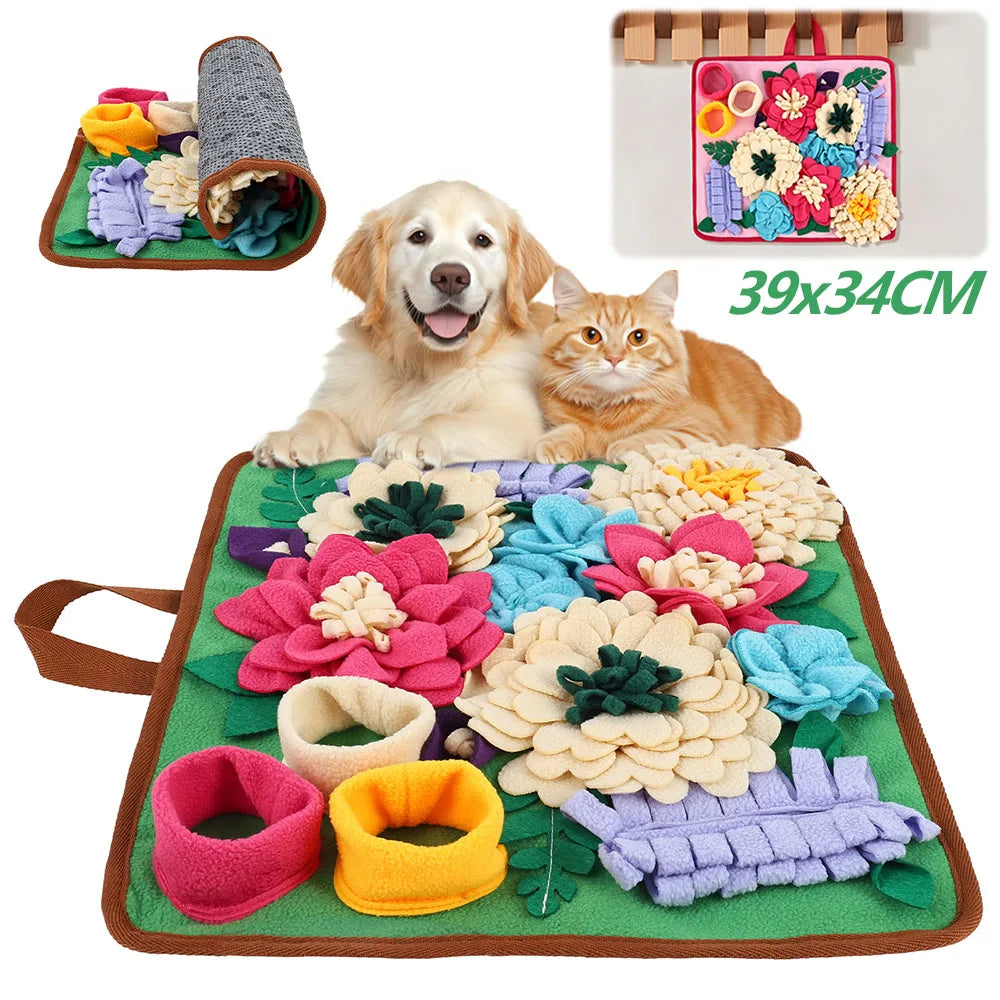 Pet Snuffle Mat Polyester Skin Friendly and Soft Dog Snuffle Toy with Handle Non Slip Pet Slow Feeding Mat Pet Supplies 39x34 CM