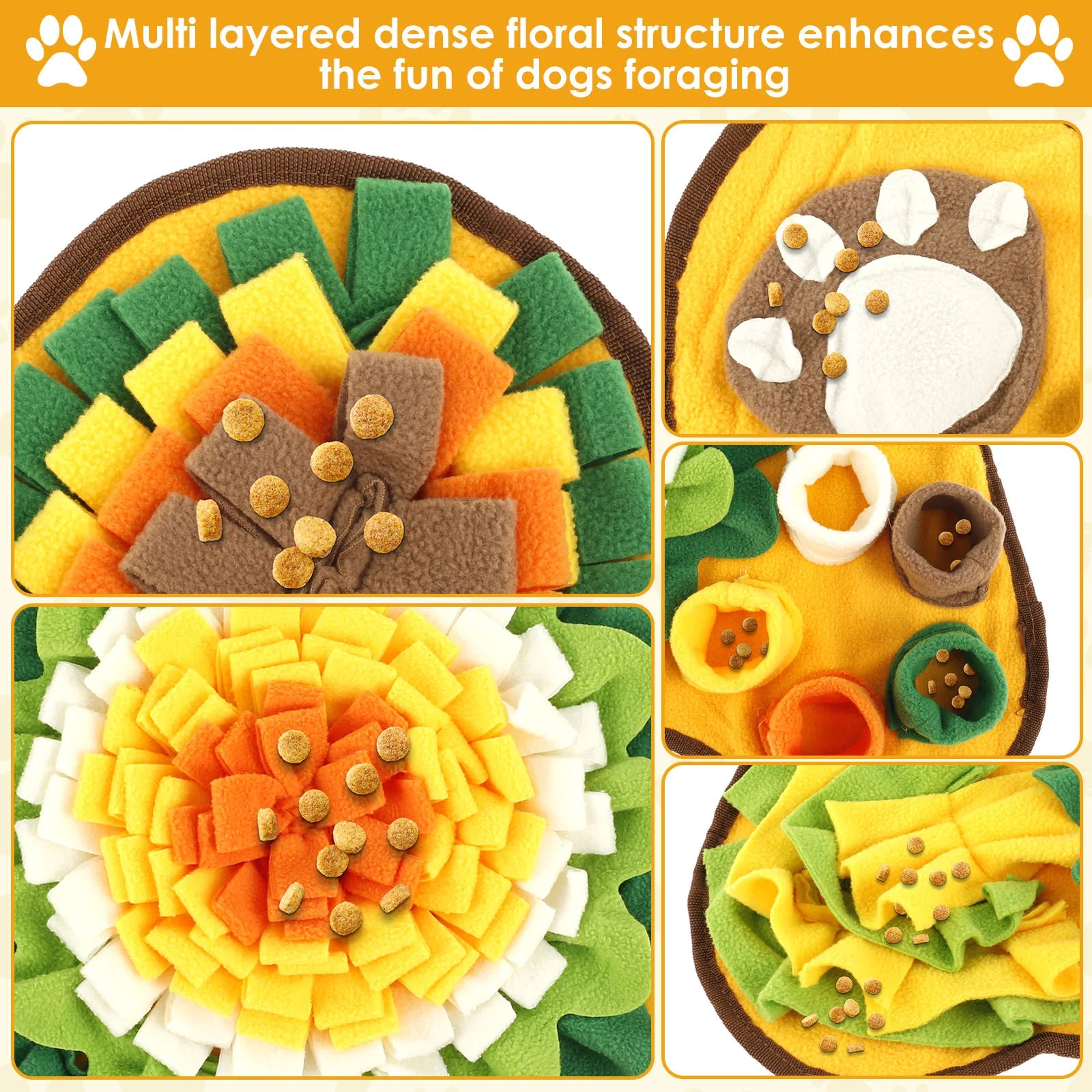 Pet Snuffle Mat Anti Slip Dogs Sniff Pad Soft Polyester Interactive Dog Treat Dispenser Mat for Pet Smell Training & Slow Feeder