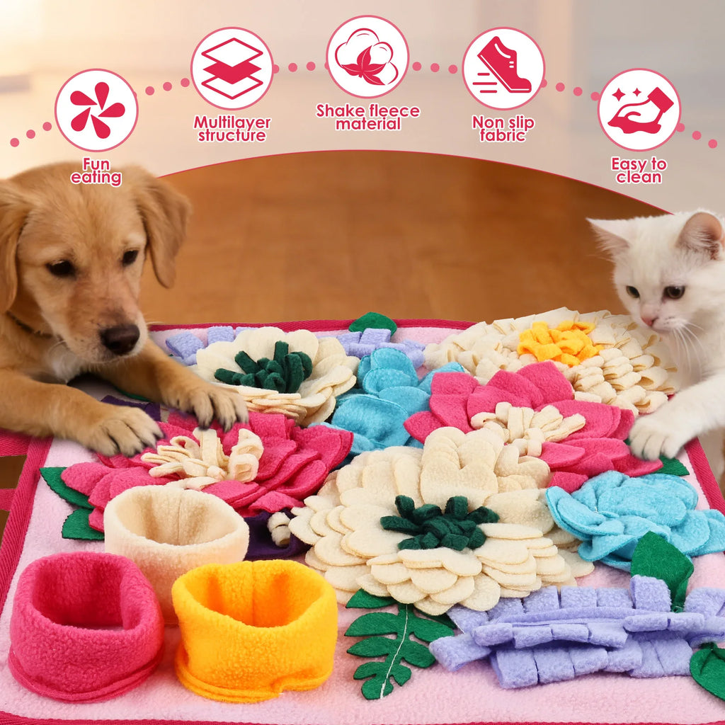 Pet Snuffle Mat Polyester Skin Friendly and Soft Dog Snuffle Toy with Handle Non Slip Pet Slow Feeding Mat Pet Supplies 39x34 CM