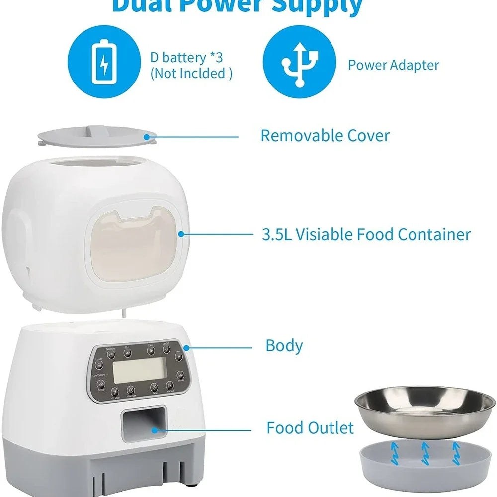 Smart Feeders Suitable for Small and Medium Pet, 3.5 Liters Dry Food Dispenser, 2L Water Feeder, Automatic Dog and Cat Feeder